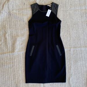 Banana Republic Black Sheath Dress with Vegan Leather Details